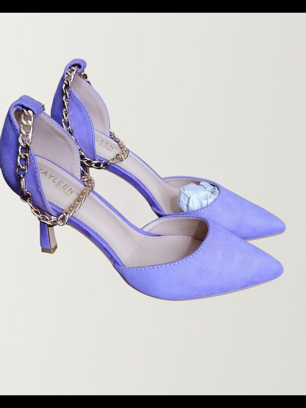 Kayleen Women's Light Purple Ankle Chain Strap Pointed Toe High Heels Size 11